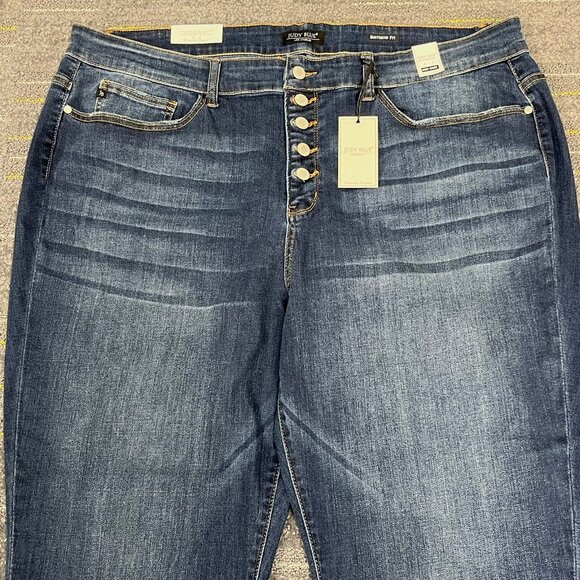 NWT Judy Blue Womens Boyfriend Fit Jeans Size 24W High Rise Dark Wash Button Fly - Picture 3 of 11